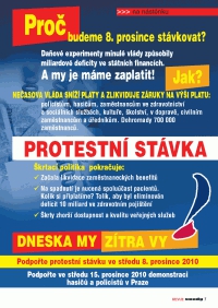 Stávka státních zaměstnanců se uskuteční 8. prosince 2010
